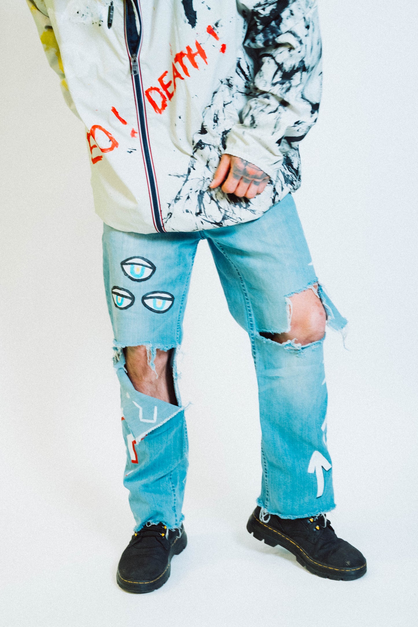 "GOING UP" 1 of 1 Hand Painted Jeans
