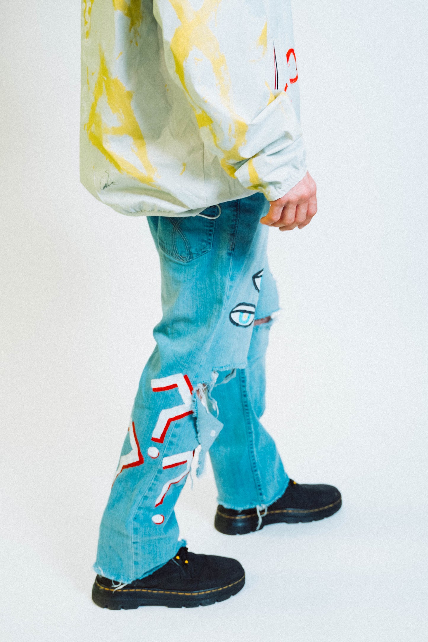 "GOING UP" 1 of 1 Hand Painted Jeans