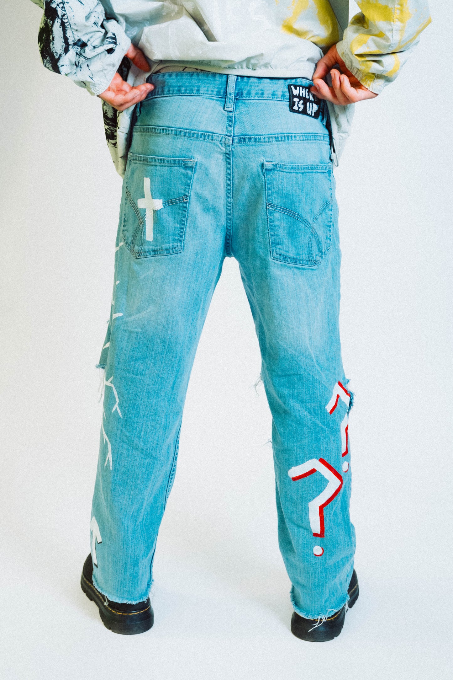 "GOING UP" 1 of 1 Hand Painted Jeans