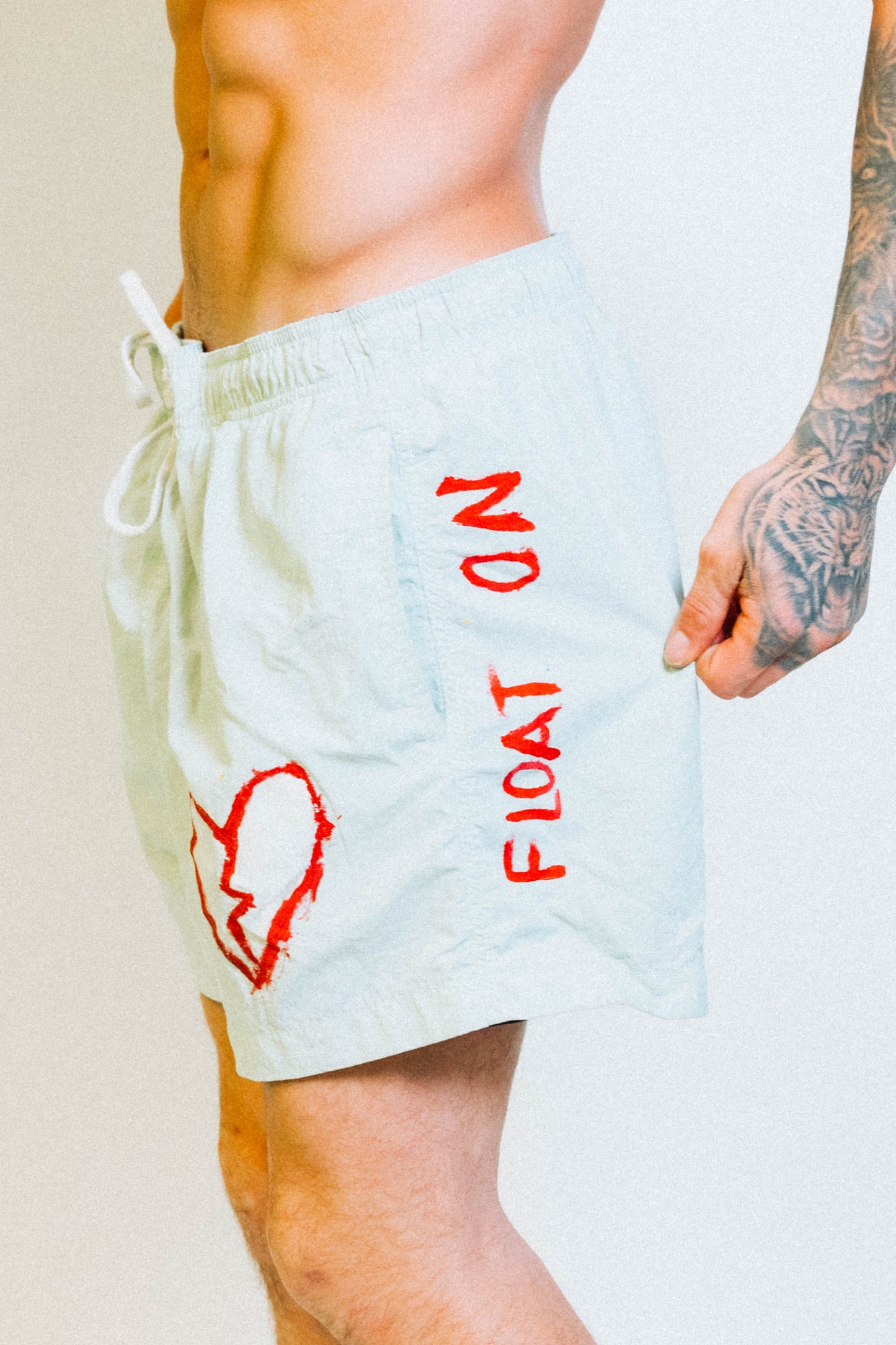 "FLOAT ON" 1 of 1 Hand Painted Swim Shorts