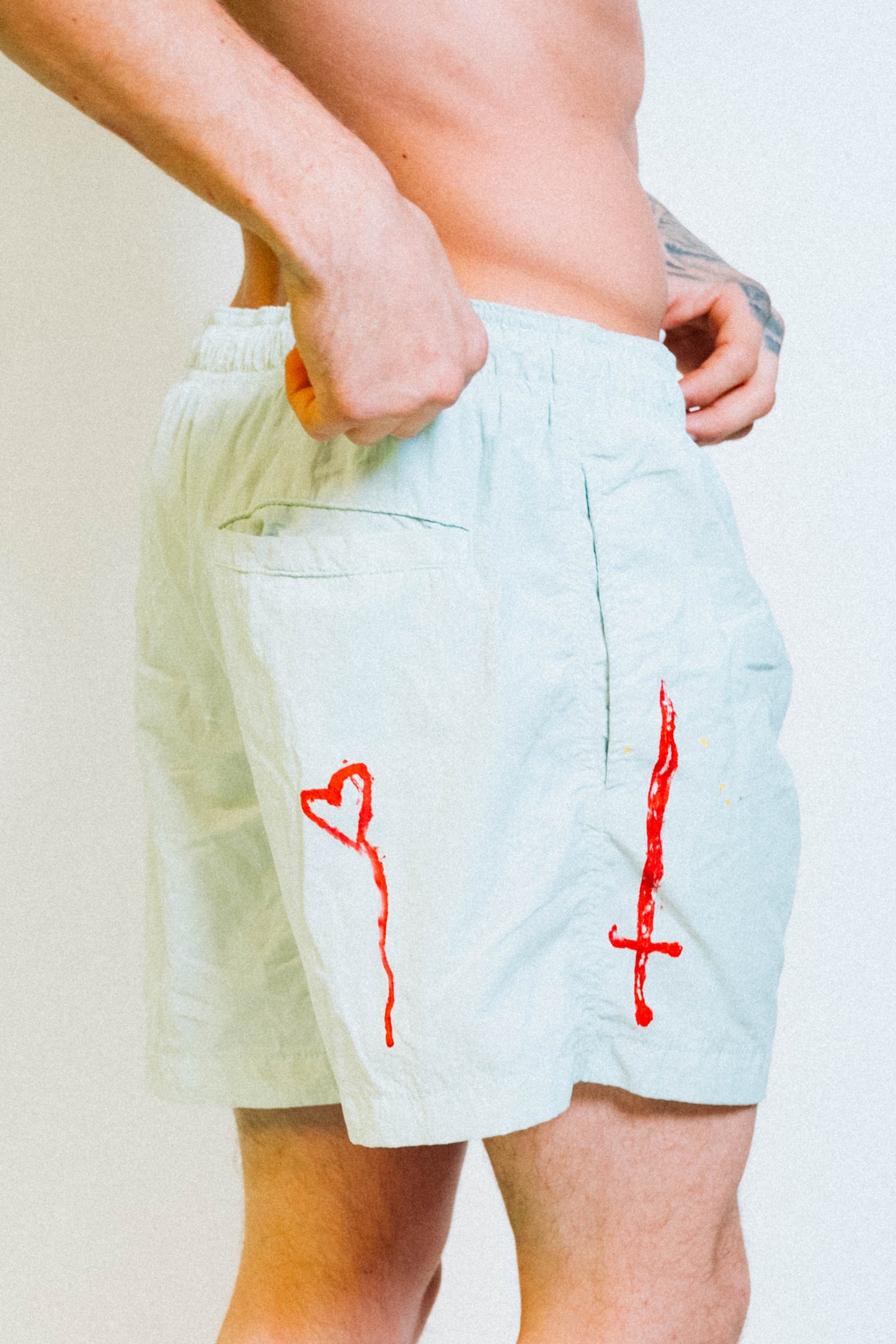 "FLOAT ON" 1 of 1 Hand Painted Swim Shorts