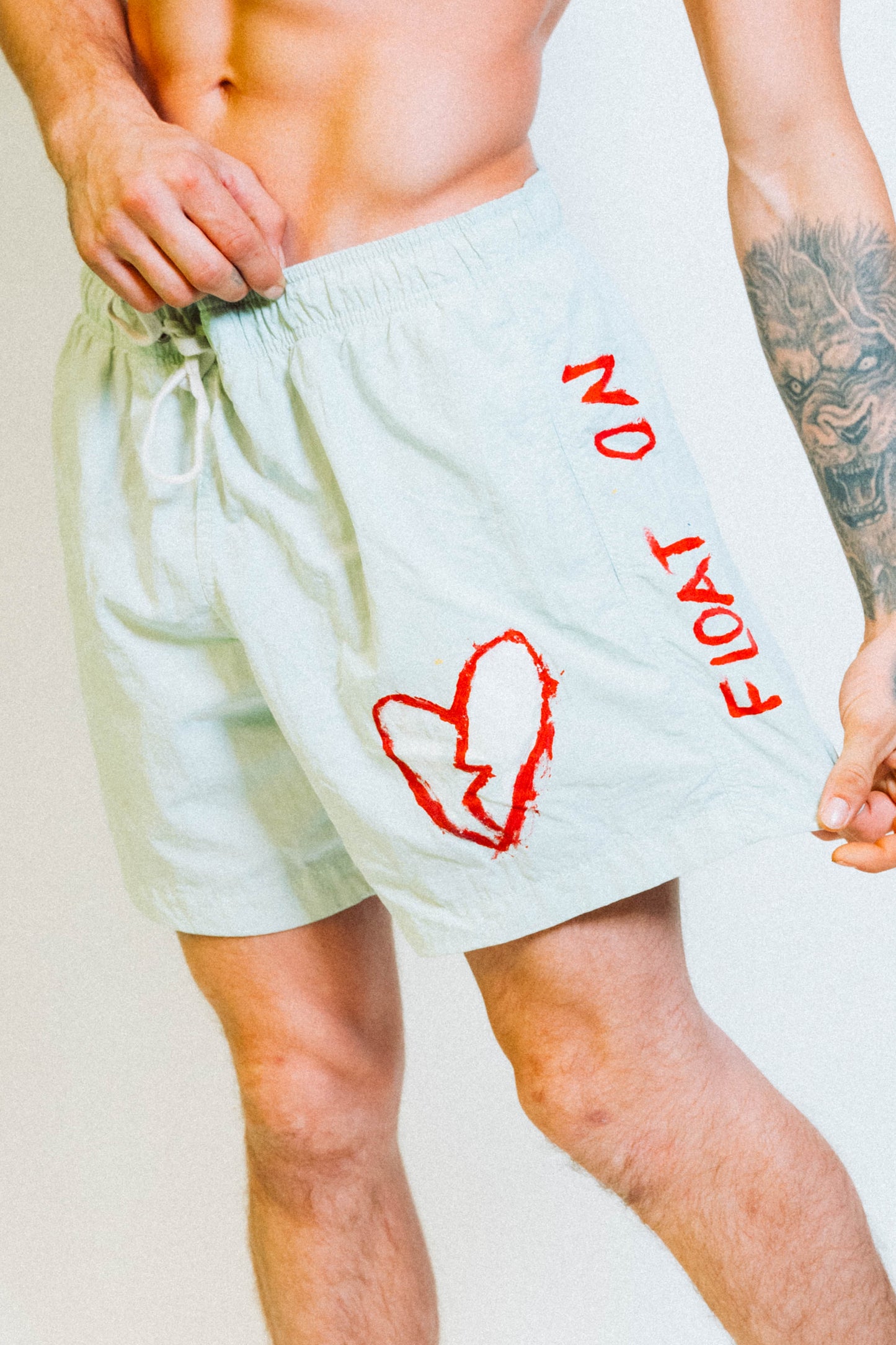 "FLOAT ON" 1 of 1 Hand Painted Swim Shorts