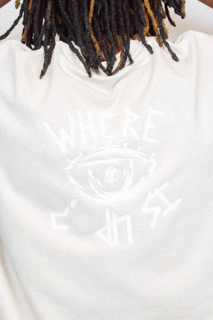 Man wearing limited edition "REVIVAL" Cut -off tee in front of a white background