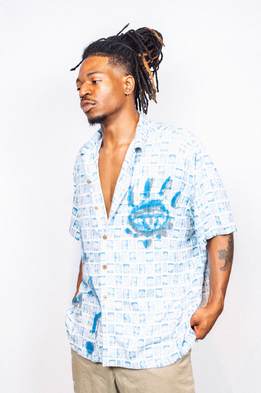 "CALM" 1 of 1 Spray Painted Vintage Button-Up